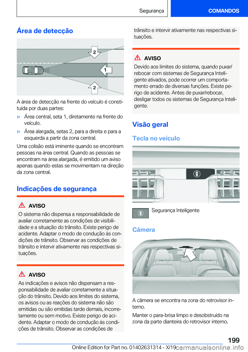 BMW M8 2020  Manual do condutor (in Portuguese) �Á�r�e�a��d�e��d�e�t�e�c�