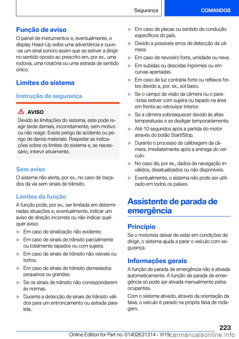 BMW M8 2020  Manual do condutor (in Portuguese) �F�u�n�