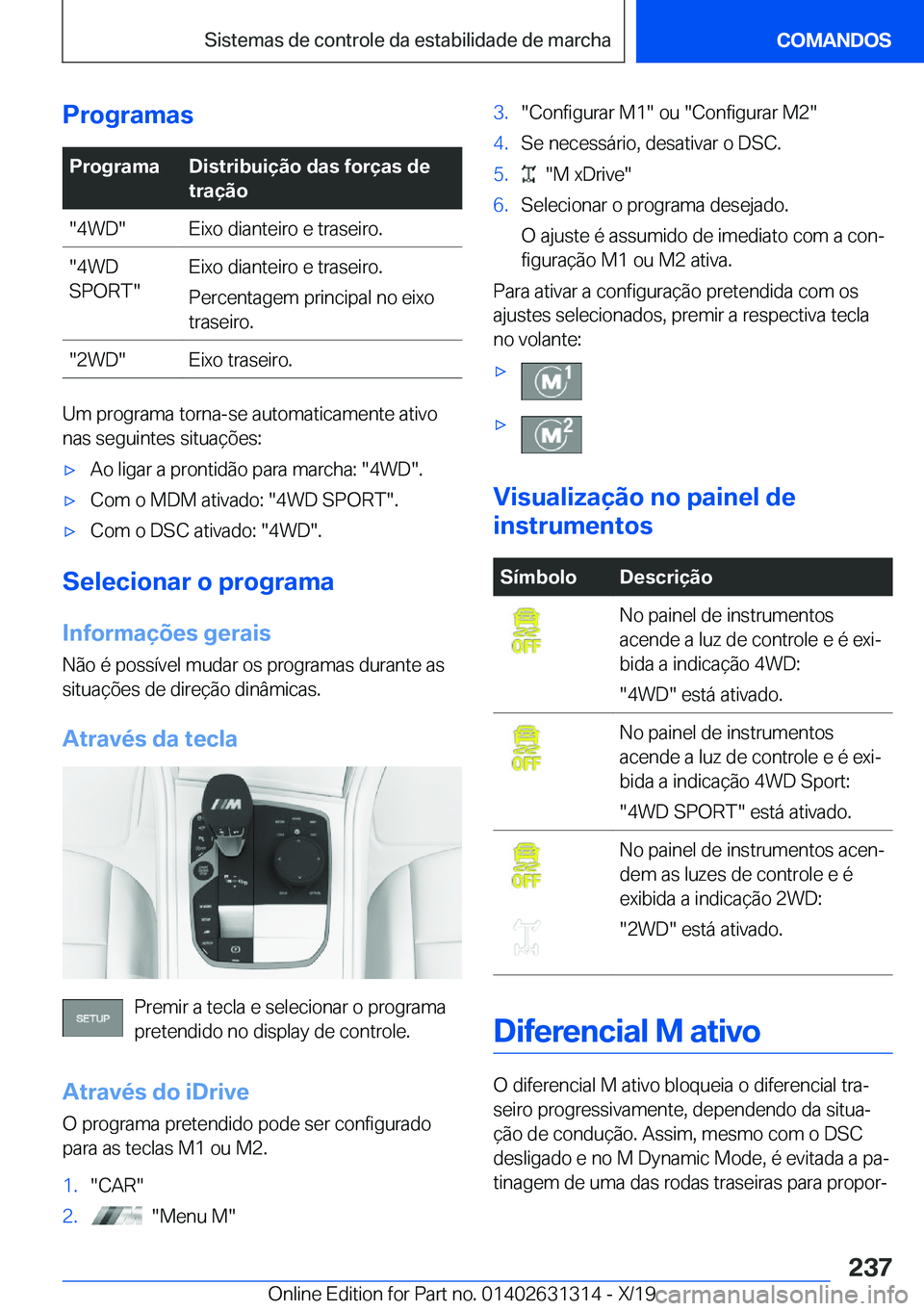 BMW M8 2020  Manual do condutor (in Portuguese) �P�r�o�g�r�a�m�a�s�P�r�o�g�r�a�m�a�D�i�s�t�r�i�b�u�i�