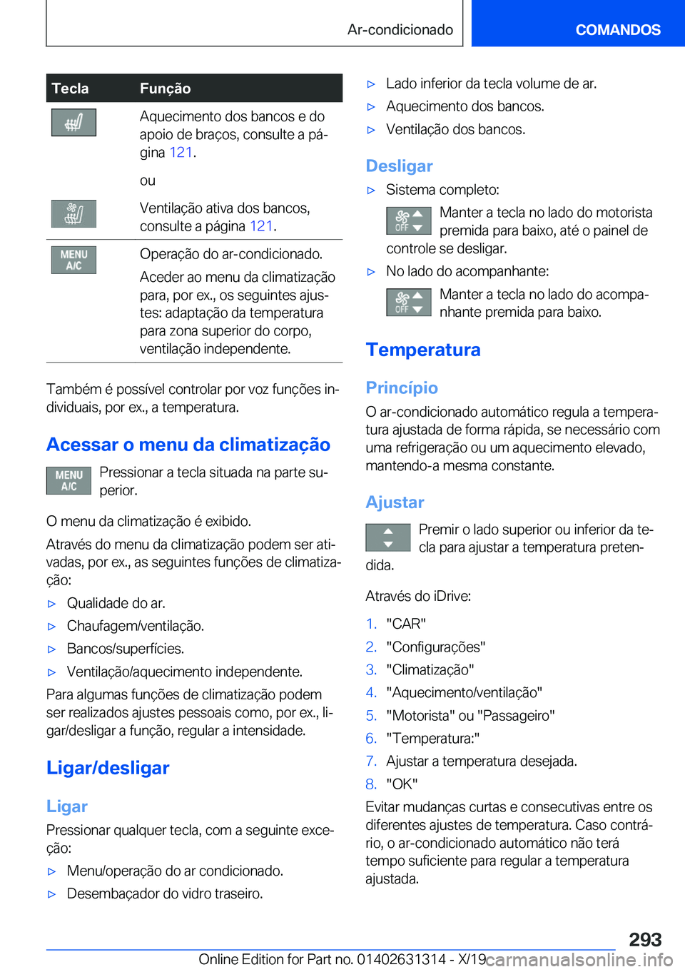 BMW M8 2020  Manual do condutor (in Portuguese) �T�e�c�l�a�F�u�n�