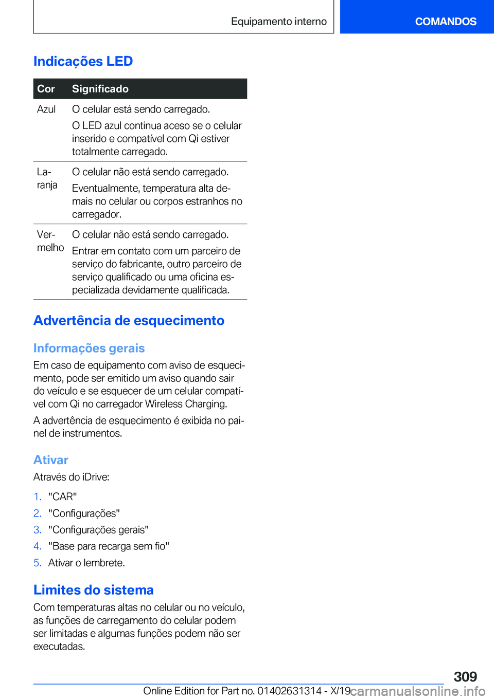 BMW M8 2020  Manual do condutor (in Portuguese) �I�n�d�i�c�a�