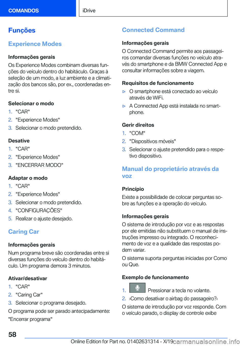 BMW M8 2020  Manual do condutor (in Portuguese) �F�u�n�