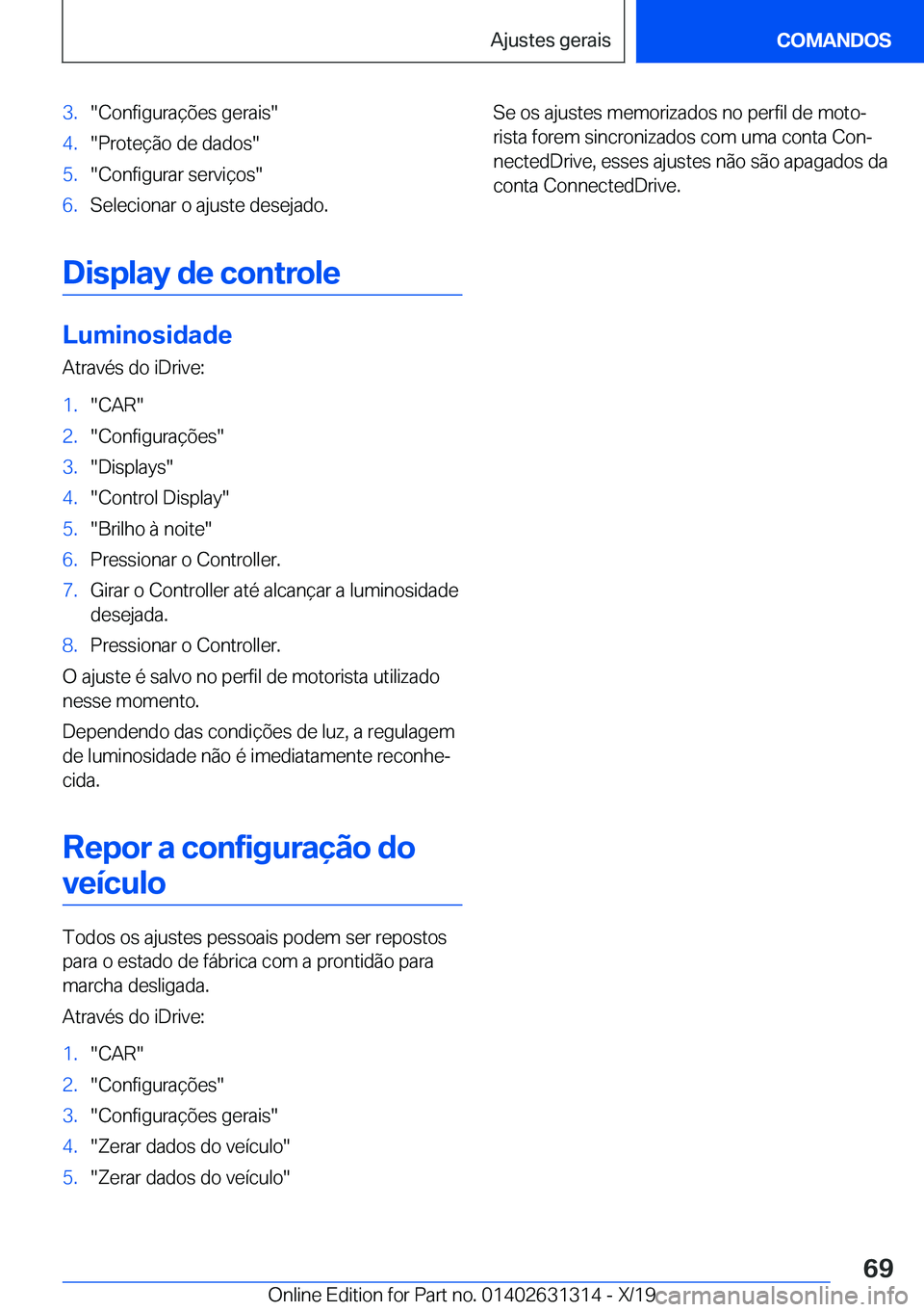 BMW M8 2020  Manual do condutor (in Portuguese) �3�.��C�o�n�f�i�g�u�r�a�