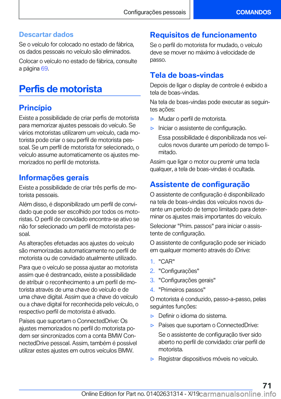 BMW M8 2020  Manual do condutor (in Portuguese) �D�e�s�c�a�r�t�a�r��d�a�d�o�s
�S�e��o��v�e�