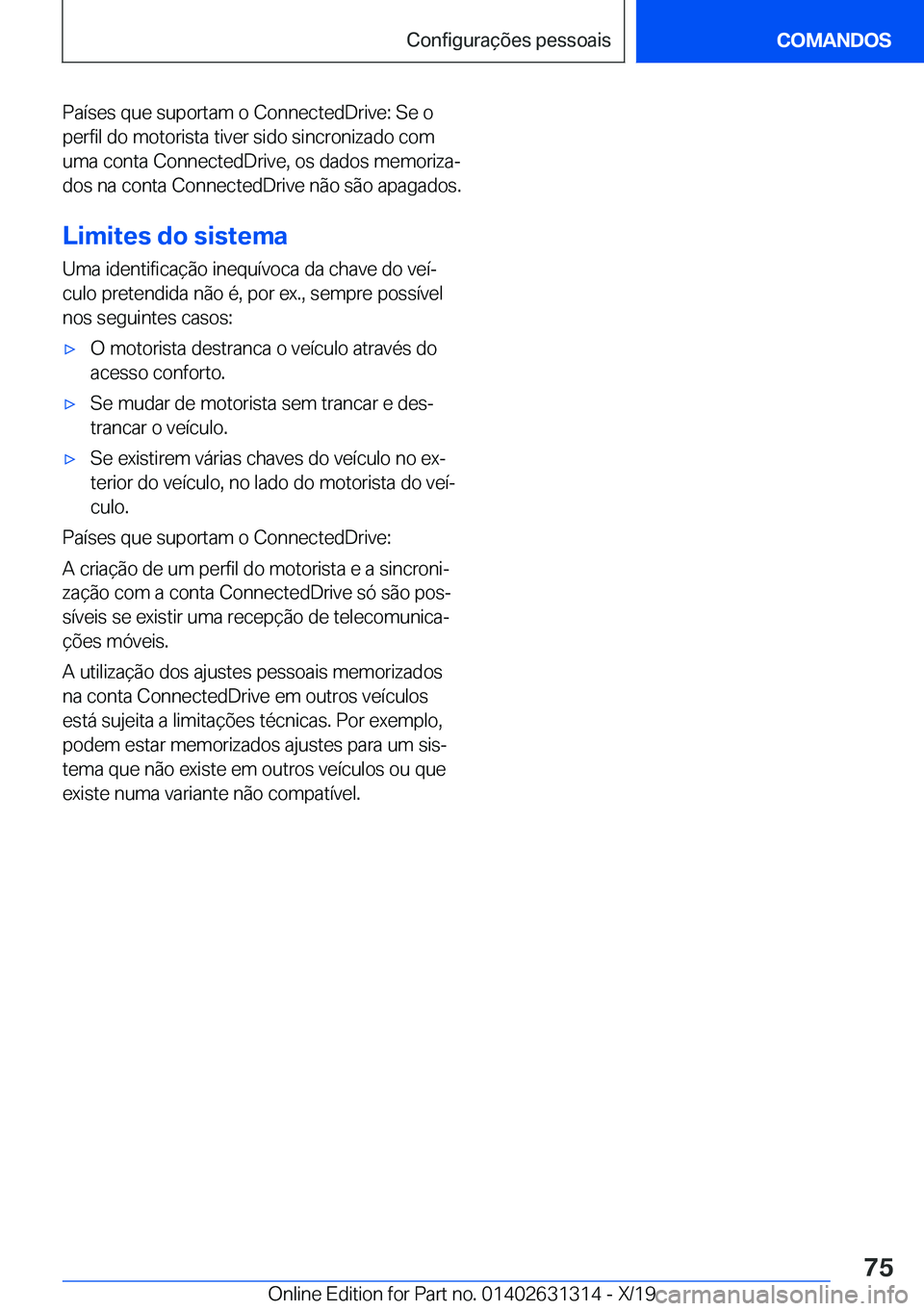 BMW M8 2020  Manual do condutor (in Portuguese) �P�a�
