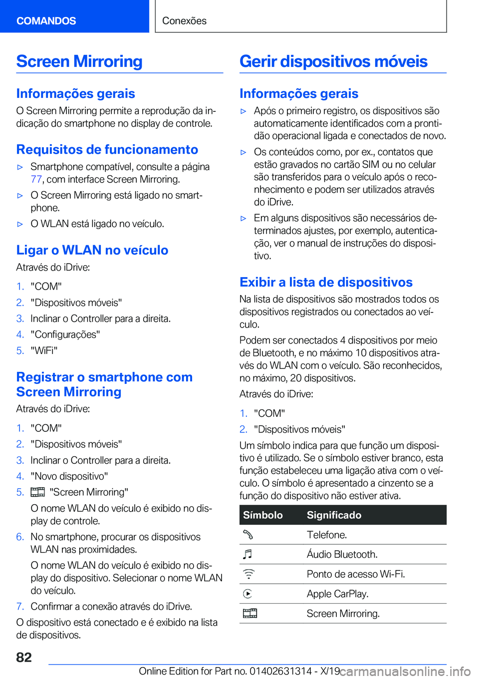 BMW M8 2020  Manual do condutor (in Portuguese) �S�c�r�e�e�n��M�i�r�r�o�r�i�n�g
�I�n�f�o�r�m�a�