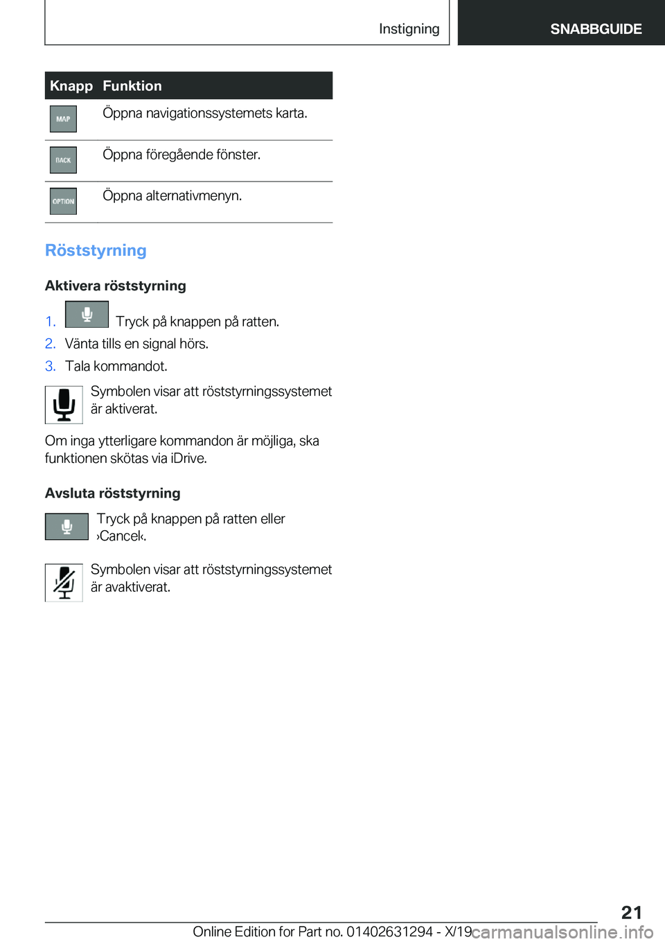 BMW M8 2020  InstruktionsbÖcker (in Swedish) �K�n�a�p�p�F�u�n�k�t�i�o�n�