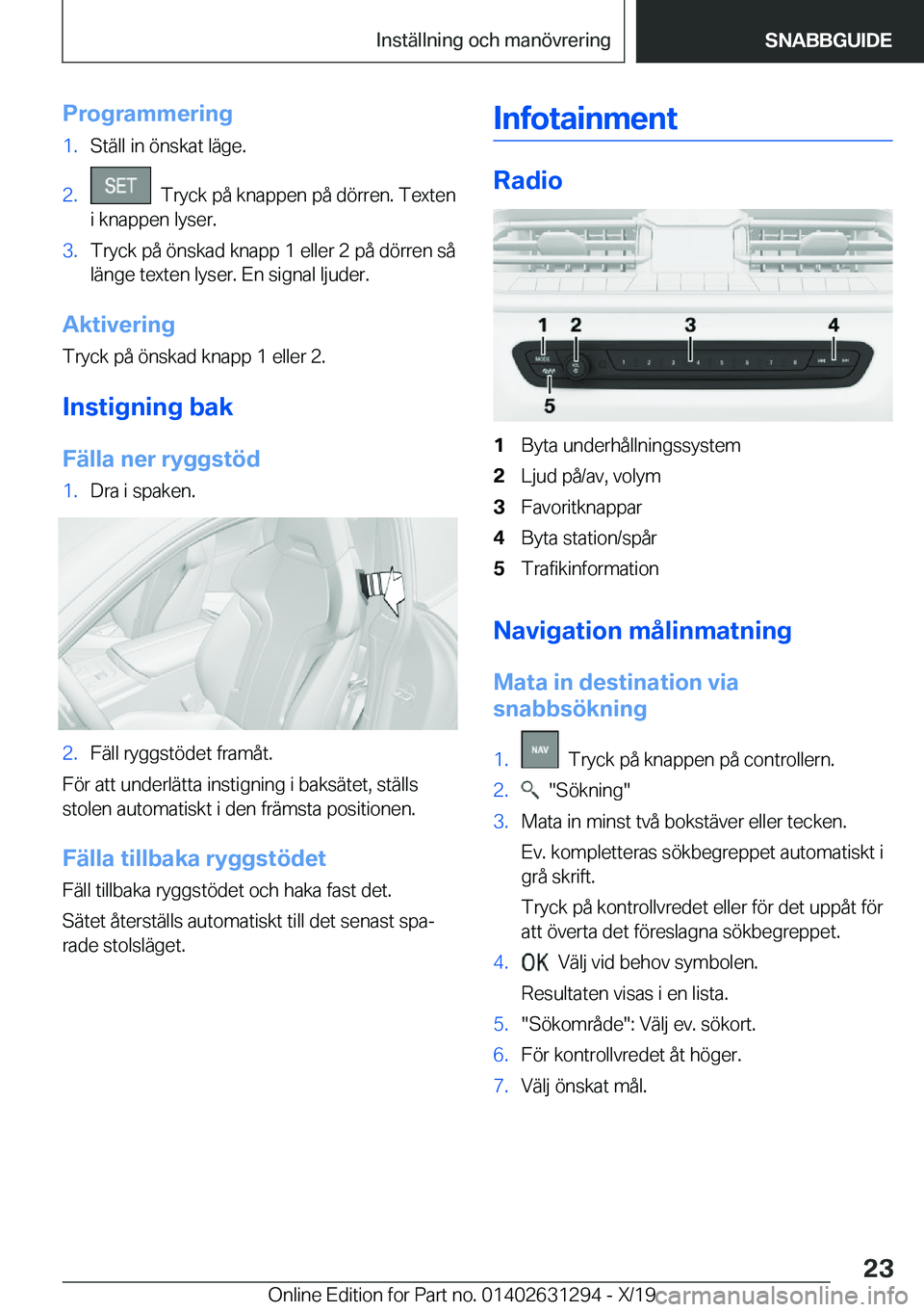 BMW M8 2020  InstruktionsbÖcker (in Swedish) �P�r�o�g�r�a�m�m�e�r�i�n�g�1�.�S�t�ä�l�l��i�n��