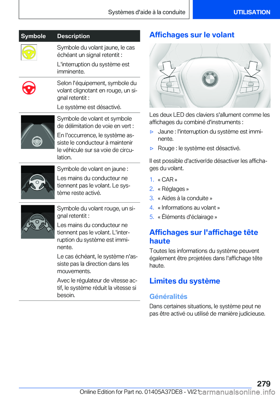 BMW M8 GRAN COUPE 2022  Notices Demploi (in French) �S�y�m�b�o�l�e�D�e�s�c�r�i�p�t�i�o�n�S�y�m�b�o�l�e��d�u��v�o�l�a�n�t��j�a�u�n�e�,��l�e��c�a�s
�é�c�h�é�a�n�t��u�n��s�i�g�n�a�l��r�e�t�e�n�t�i�t��:
�L�'�i�n�t�e�r�r�u�p�t�i�o�n��d�u��s