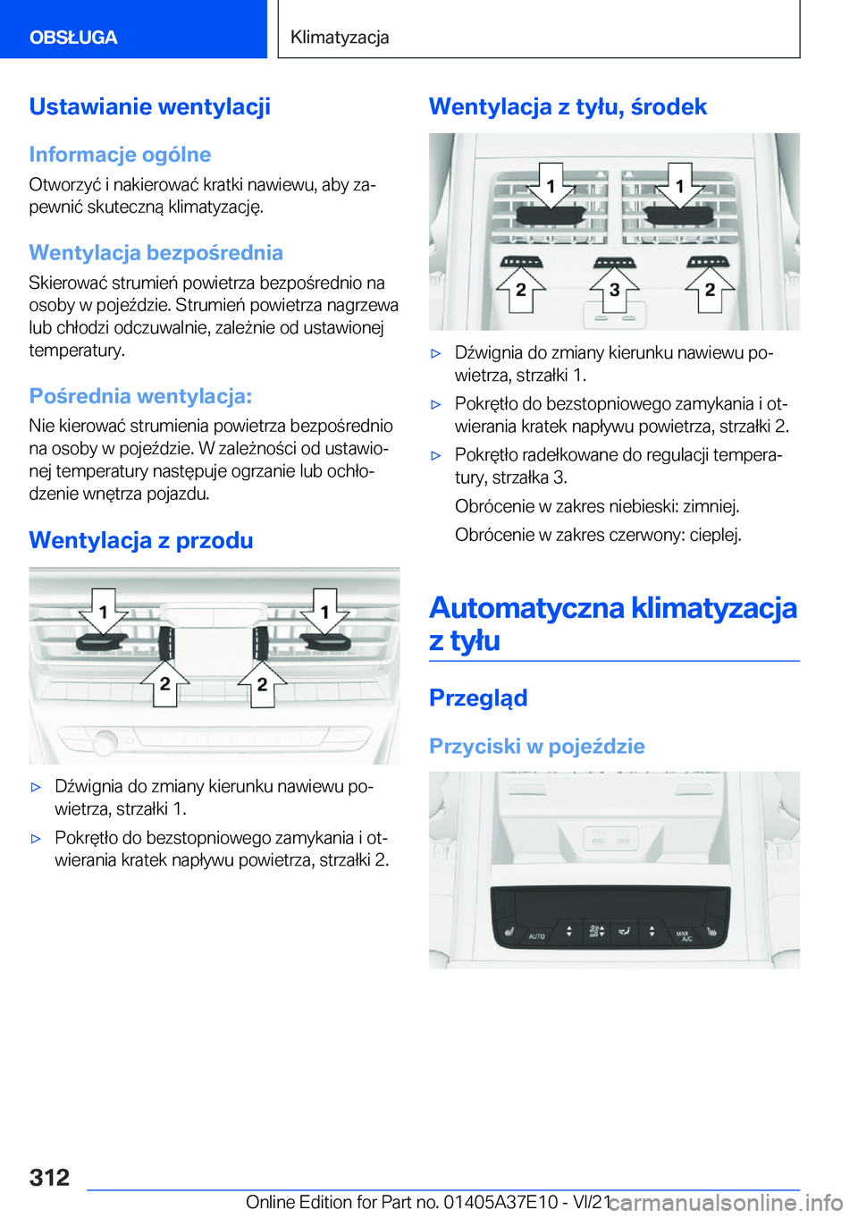 BMW M8 GRAN COUPE 2022  Instrukcja obsługi (in Polish) �U�s�t�a�w�i�a�n�i�e��w�e�n�t�y�l�a�c�j�i
�I�n�f�o�r�m�a�c�j�e��o�g�