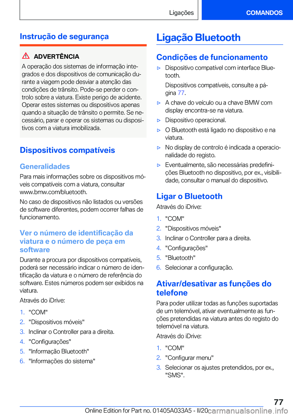 BMW M8 GRAN COUPE 2020  Manual do condutor (in Portuguese) �I�n�s�t�r�u�