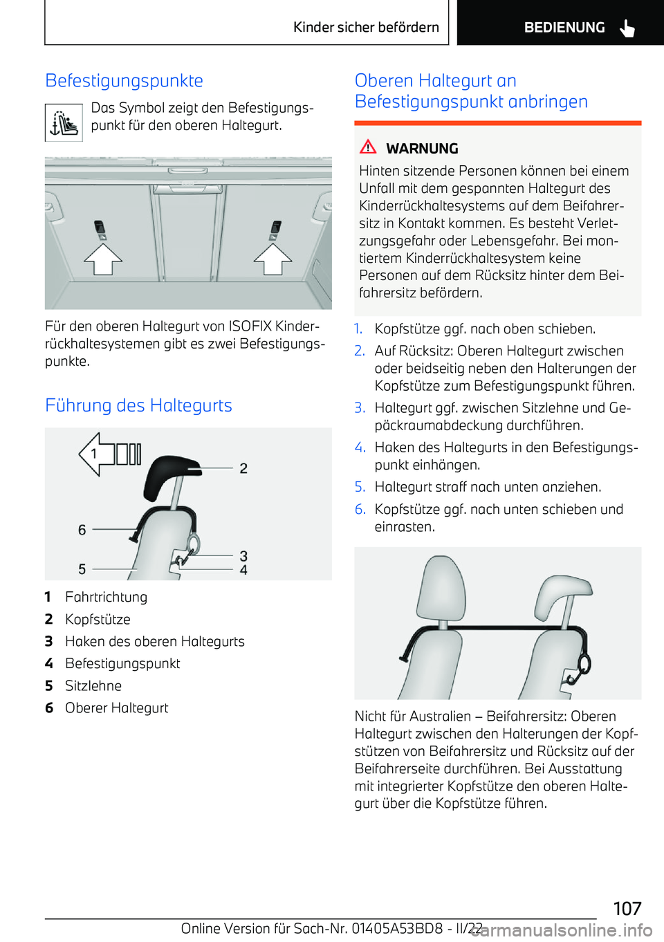 BMW X1 2022  Betriebsanleitungen (in German) BefestigungspunkteDas Symbol zeigt den Befestigungs
