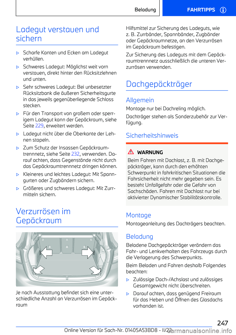 BMW X1 2022  Betriebsanleitungen (in German) Ladegut verstauen undsichern