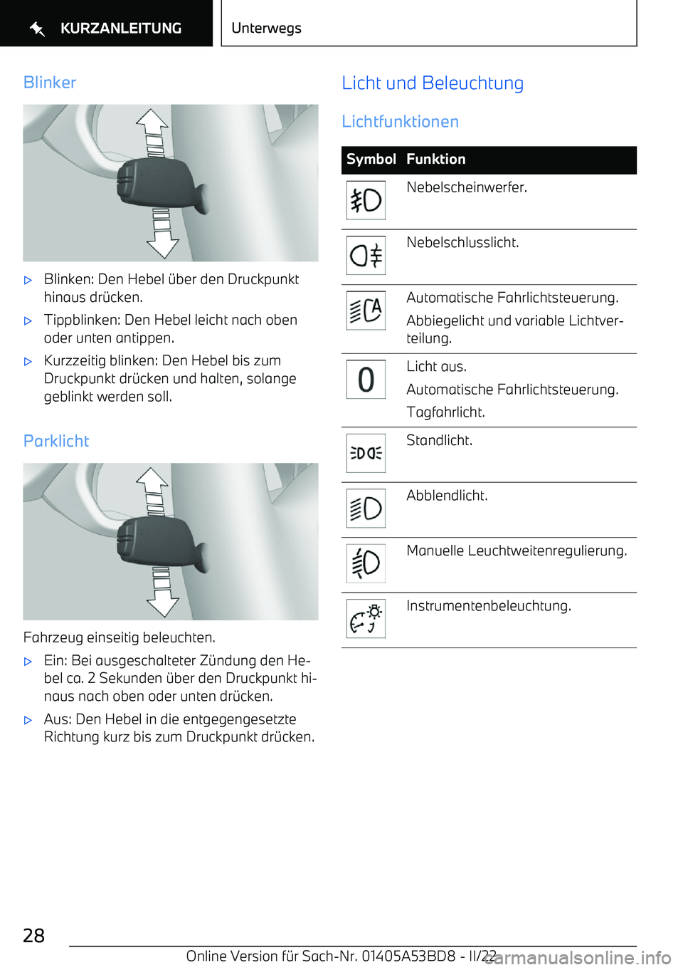 BMW X1 2022  Betriebsanleitungen (in German) Blinker