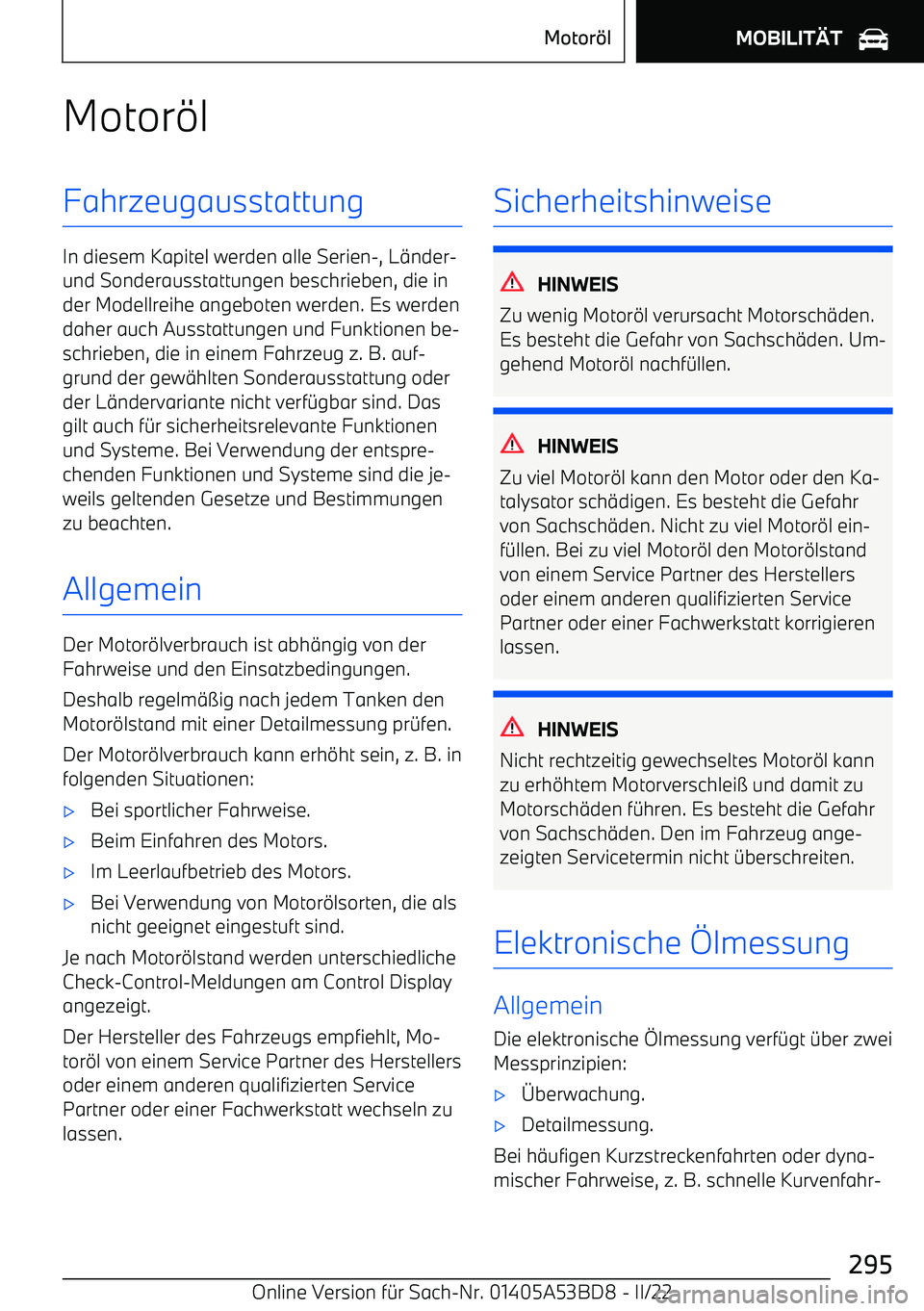 BMW X1 2022  Betriebsanleitungen (in German) Motor