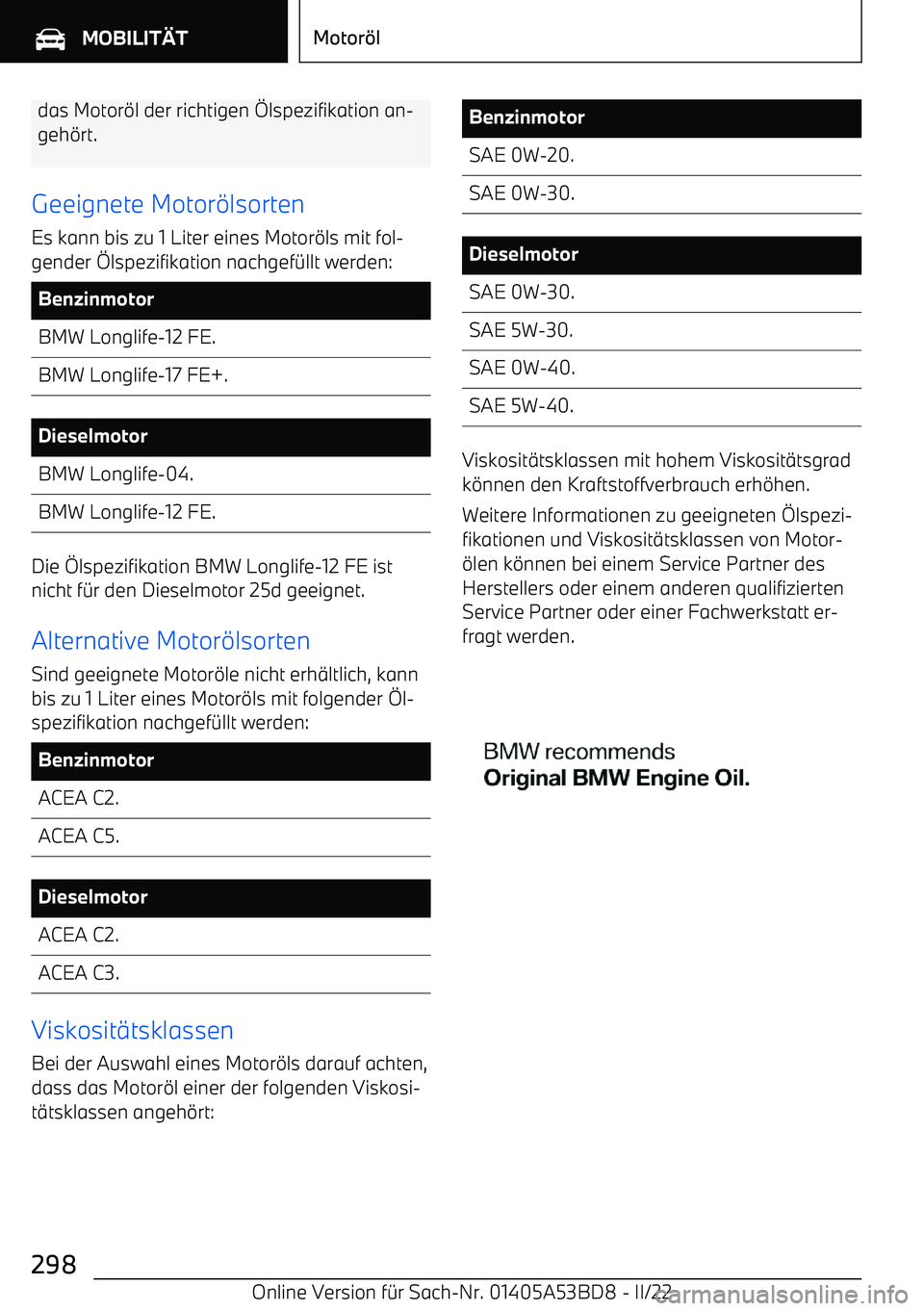 BMW X1 2022  Betriebsanleitungen (in German) das Motor