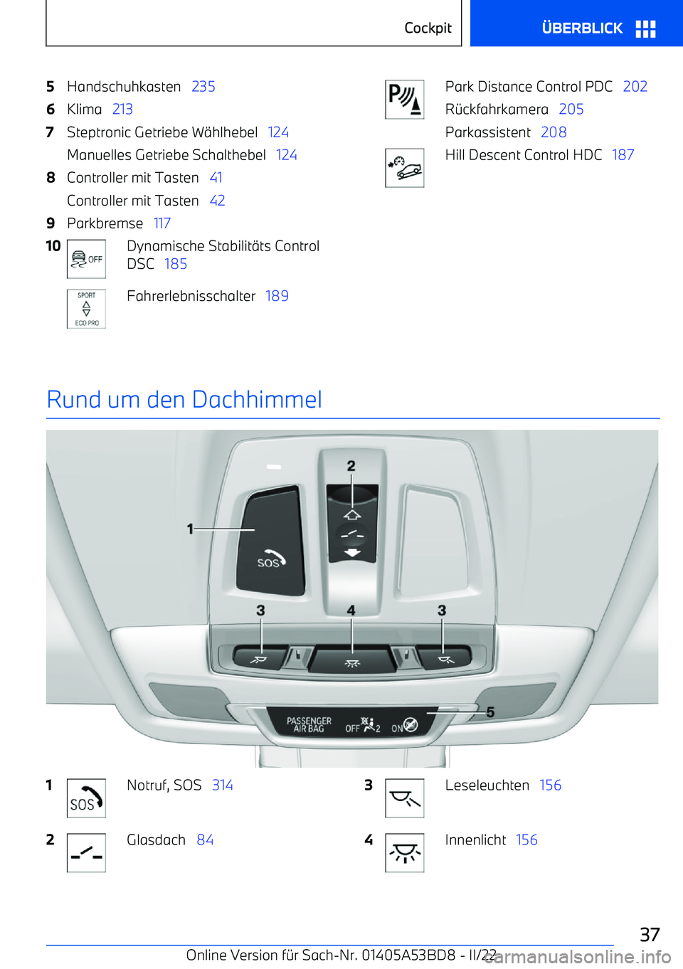 BMW X1 2022  Betriebsanleitungen (in German) 5Handschuhkasten   2356Klima   2137Steptronic Getriebe W