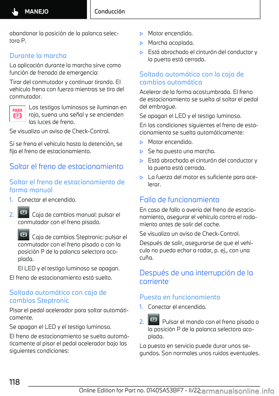 BMW X1 2022  Manuales de Empleo (in Spanish) abandonar la posici