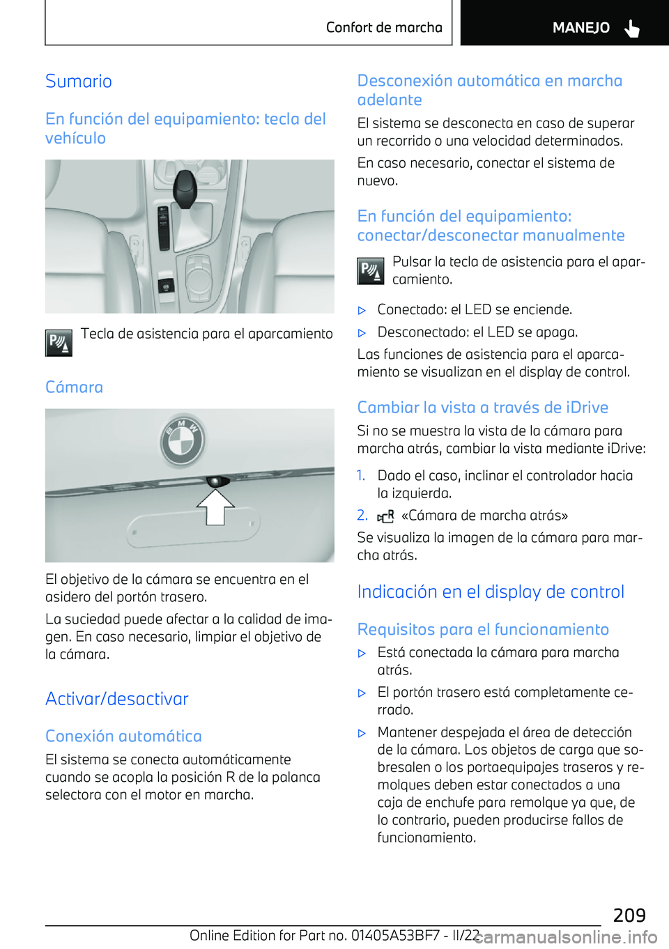 BMW X1 2022  Manuales de Empleo (in Spanish) SumarioEn funci