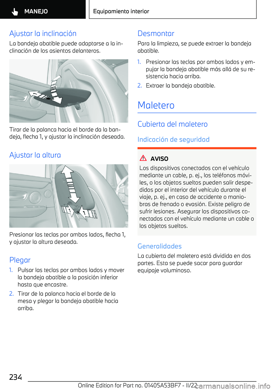 BMW X1 2022  Manuales de Empleo (in Spanish) Ajustar la inclinaci