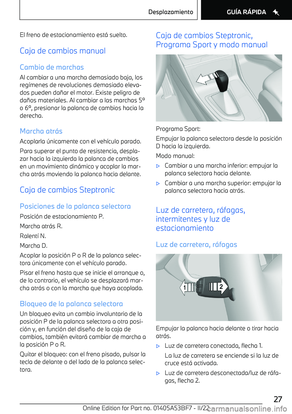 BMW X1 2022  Manuales de Empleo (in Spanish) El freno de estacionamiento est