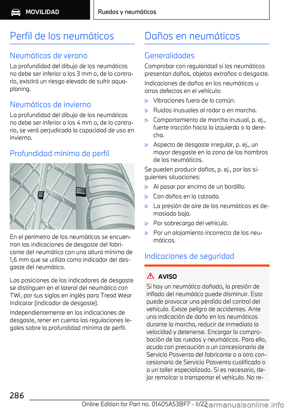 BMW X1 2022  Manuales de Empleo (in Spanish) Perfil de los neum