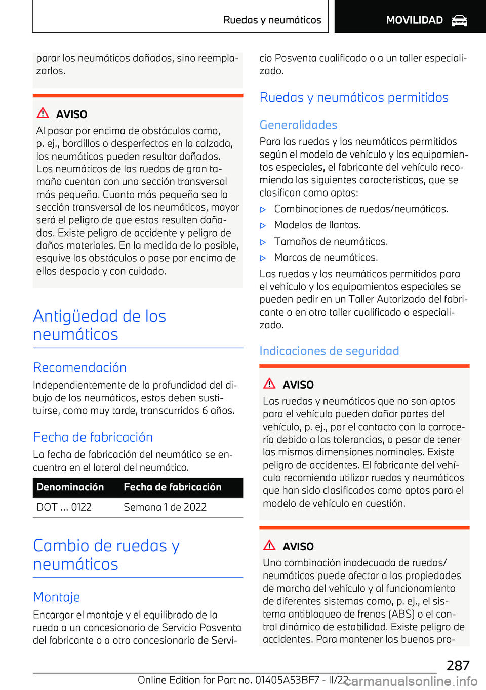 BMW X1 2022  Manuales de Empleo (in Spanish) parar los neum