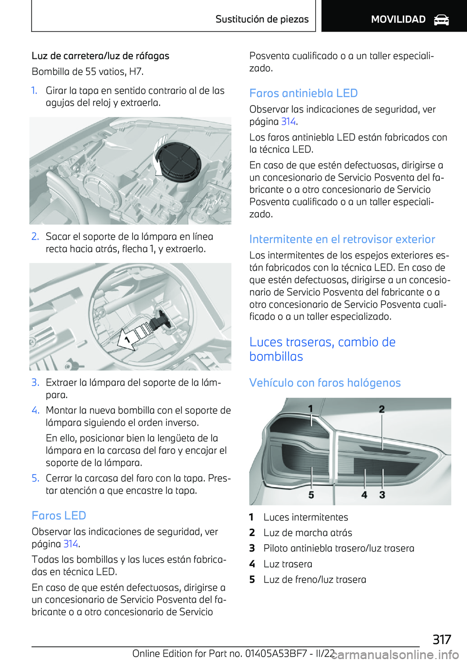 BMW X1 2022  Manuales de Empleo (in Spanish) Luz de carretera/luz de r
