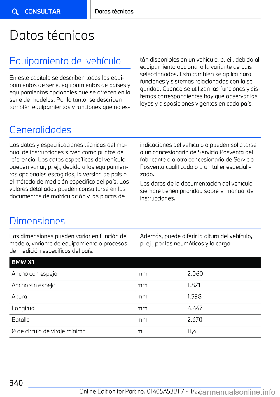 BMW X1 2022  Manuales de Empleo (in Spanish) Datos t