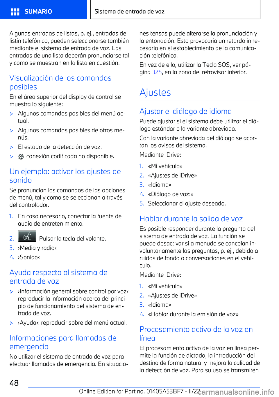 BMW X1 2022  Manuales de Empleo (in Spanish) Algunas entradas de listas, p. ej., entradas dellist