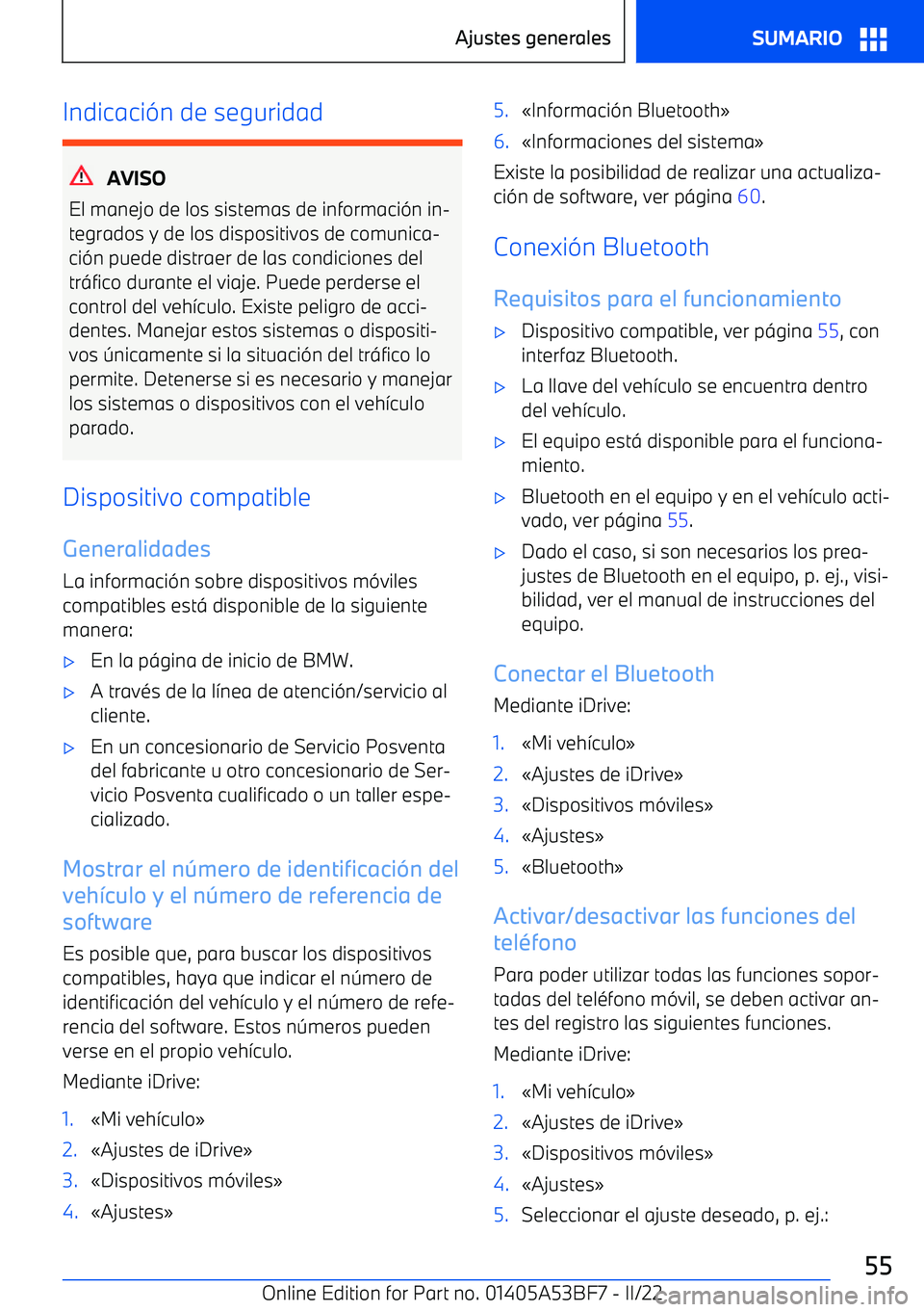 BMW X1 2022  Manuales de Empleo (in Spanish) Indicaci