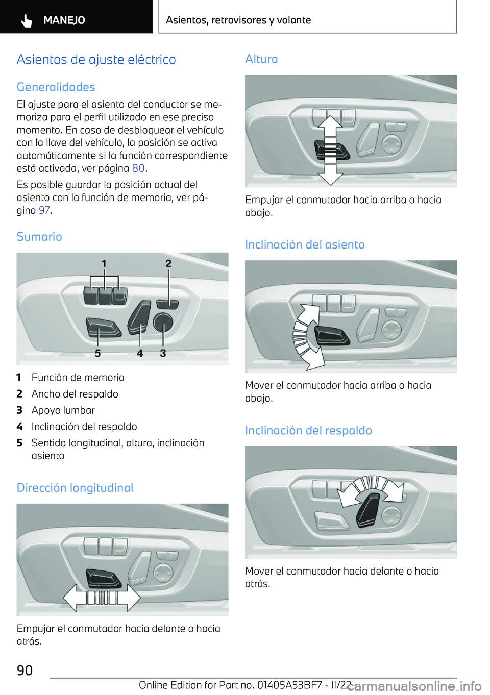 BMW X1 2022  Manuales de Empleo (in Spanish) Asientos de ajuste el