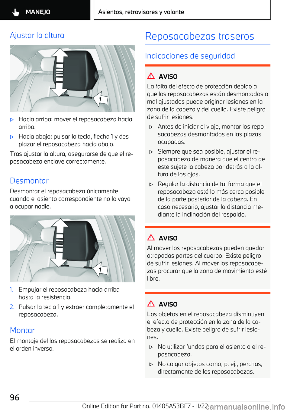 BMW X1 2022  Manuales de Empleo (in Spanish) Ajustar la altura