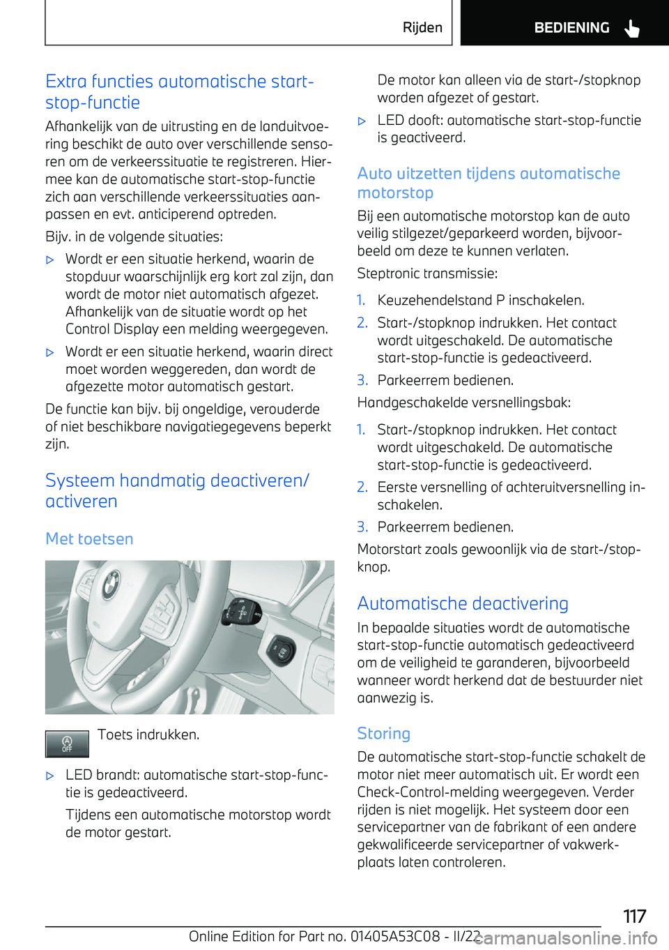 BMW X1 2022  Instructieboekjes (in Dutch) Extra functies automatische start