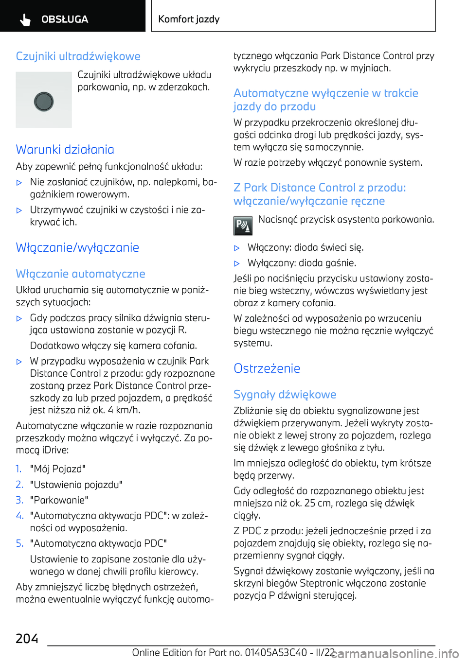 BMW X1 2022  Instrukcja obsługi (in Polish) Czujniki ultrad