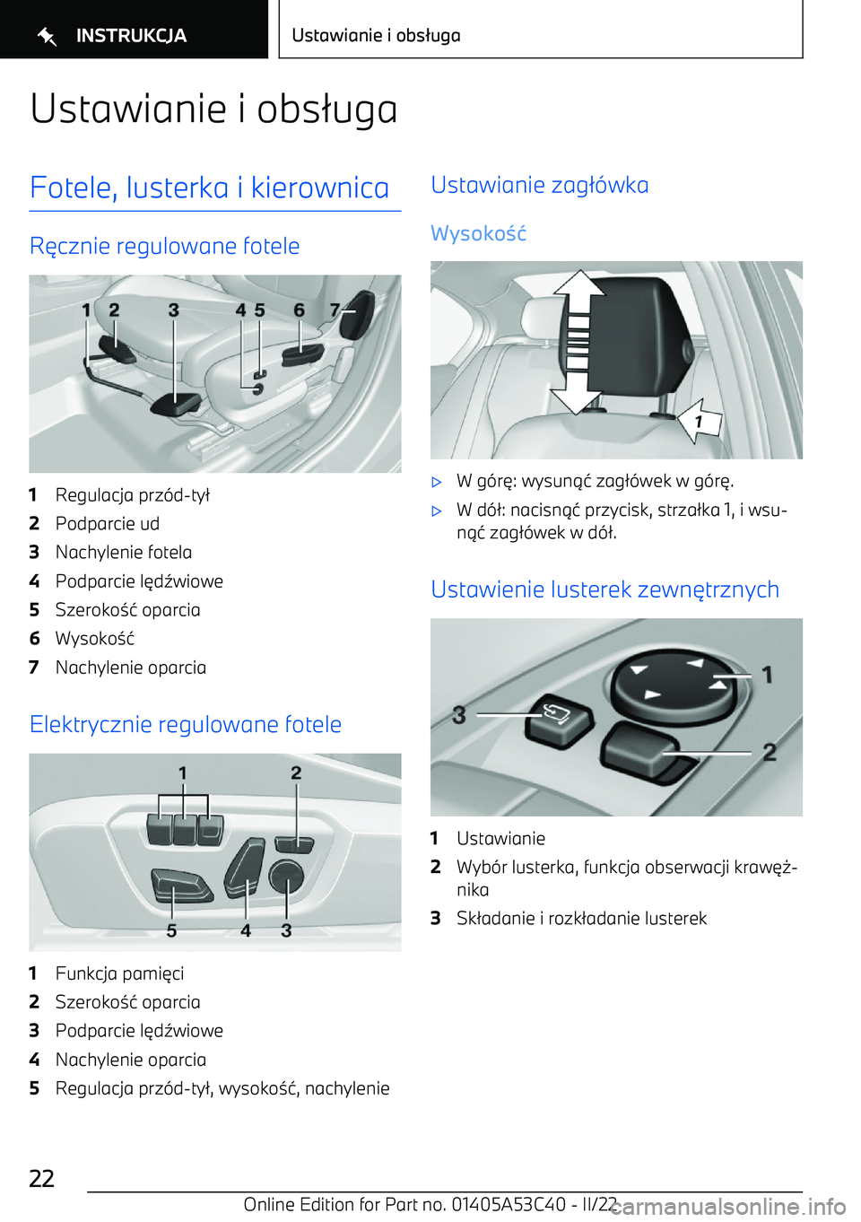 BMW X1 2022  Instrukcja obsługi (in Polish) Ustawianie i obs