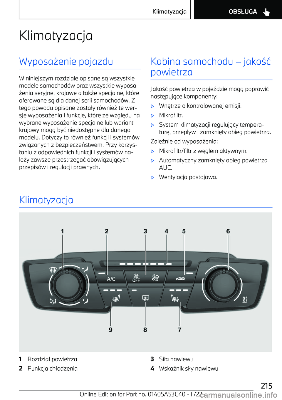 BMW X1 2022  Instrukcja obsługi (in Polish) KlimatyzacjaWyposa