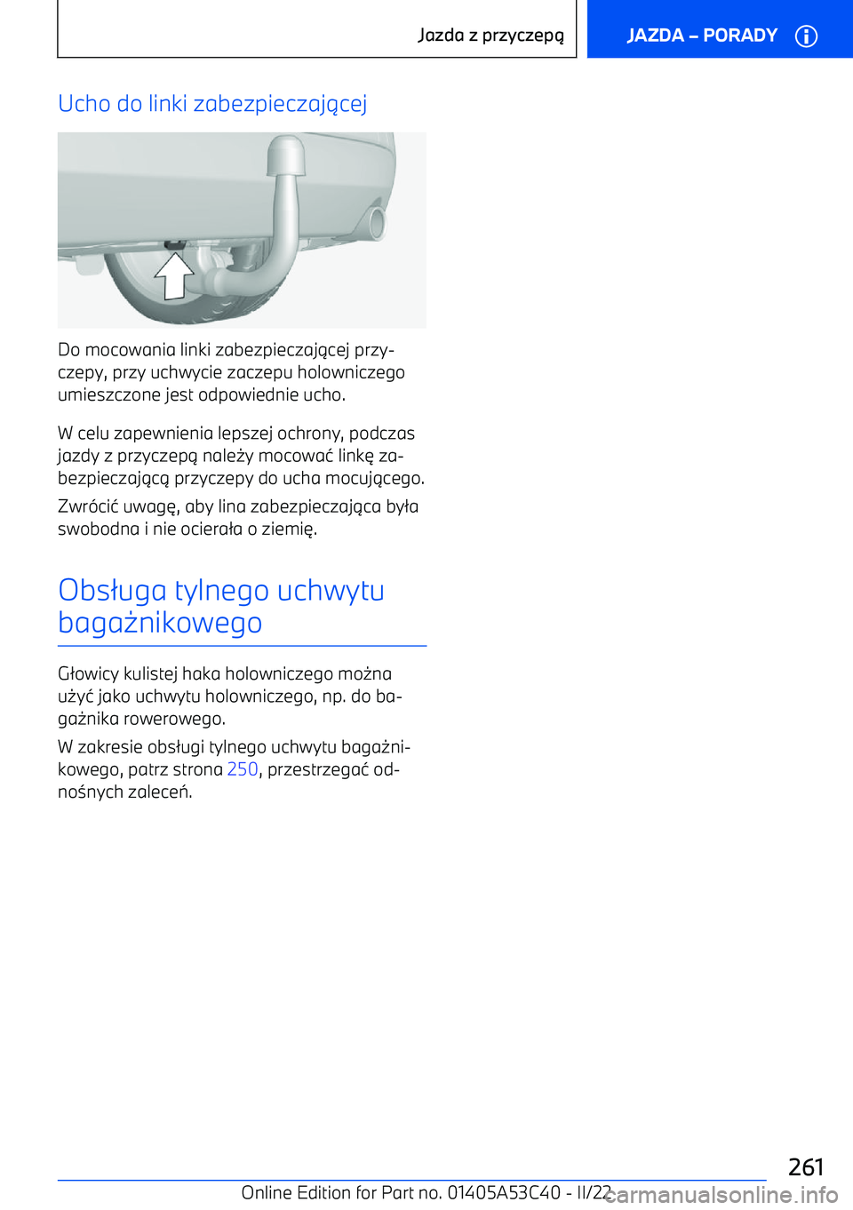BMW X1 2022  Instrukcja obsługi (in Polish) Ucho do linki zabezpieczaj
