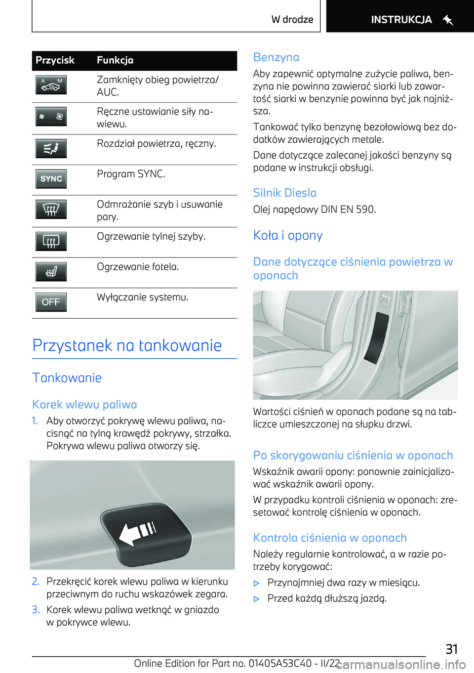 BMW X1 2022  Instrukcja obsługi (in Polish) PrzyciskFunkcjaZamkni