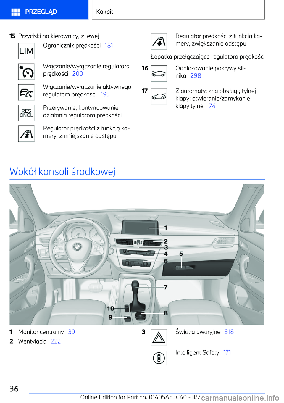 BMW X1 2022  Instrukcja obsługi (in Polish) 15Przyciski na kierownicy, z lewejOgranicznik pr