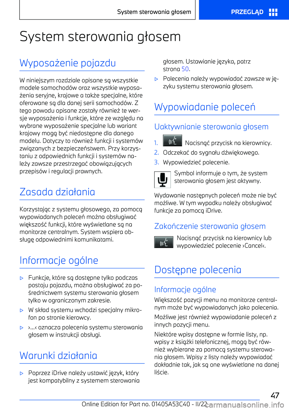 BMW X1 2022  Instrukcja obsługi (in Polish) System sterowania g