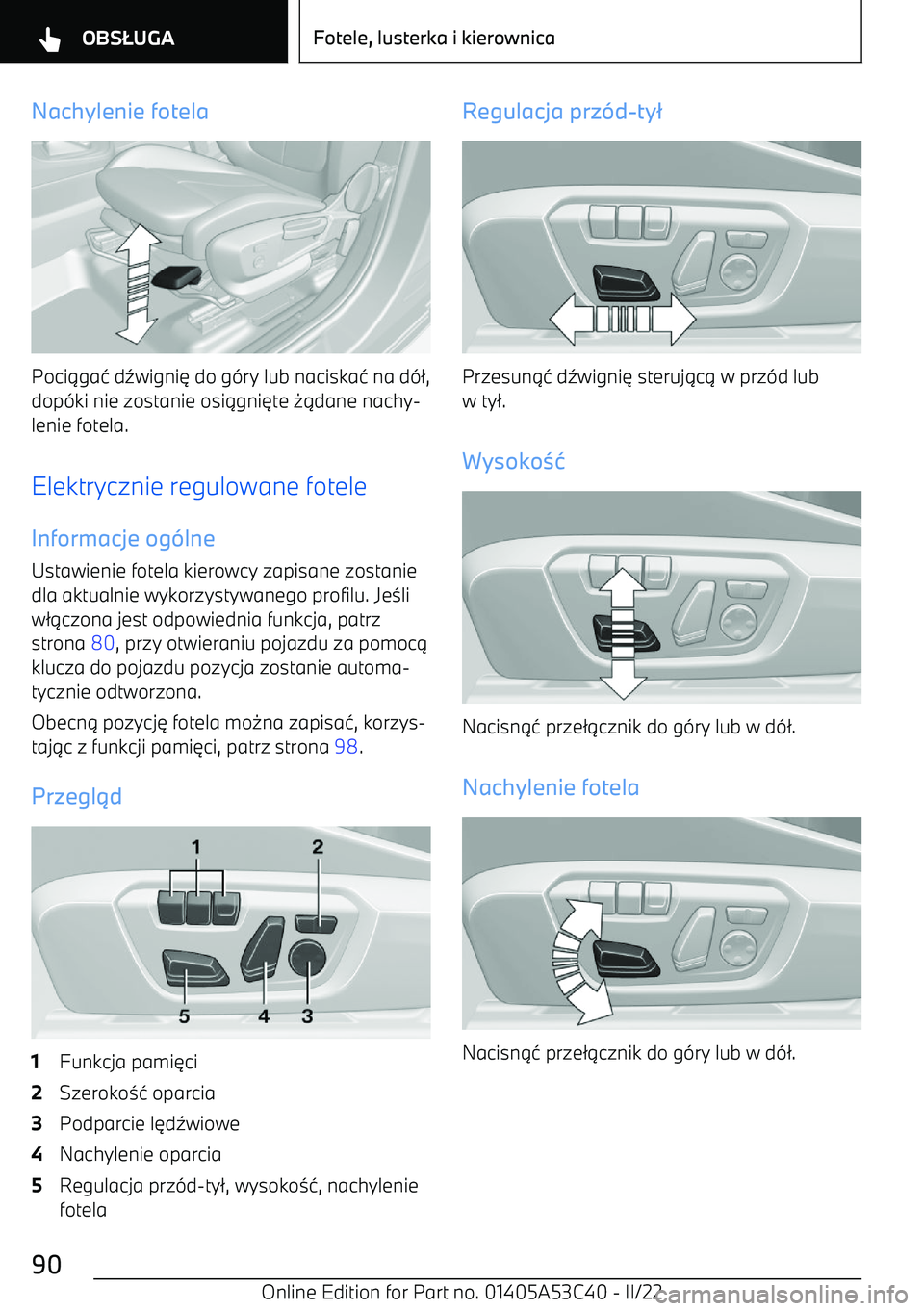 BMW X1 2022  Instrukcja obsługi (in Polish) Nachylenie fotela
Poci