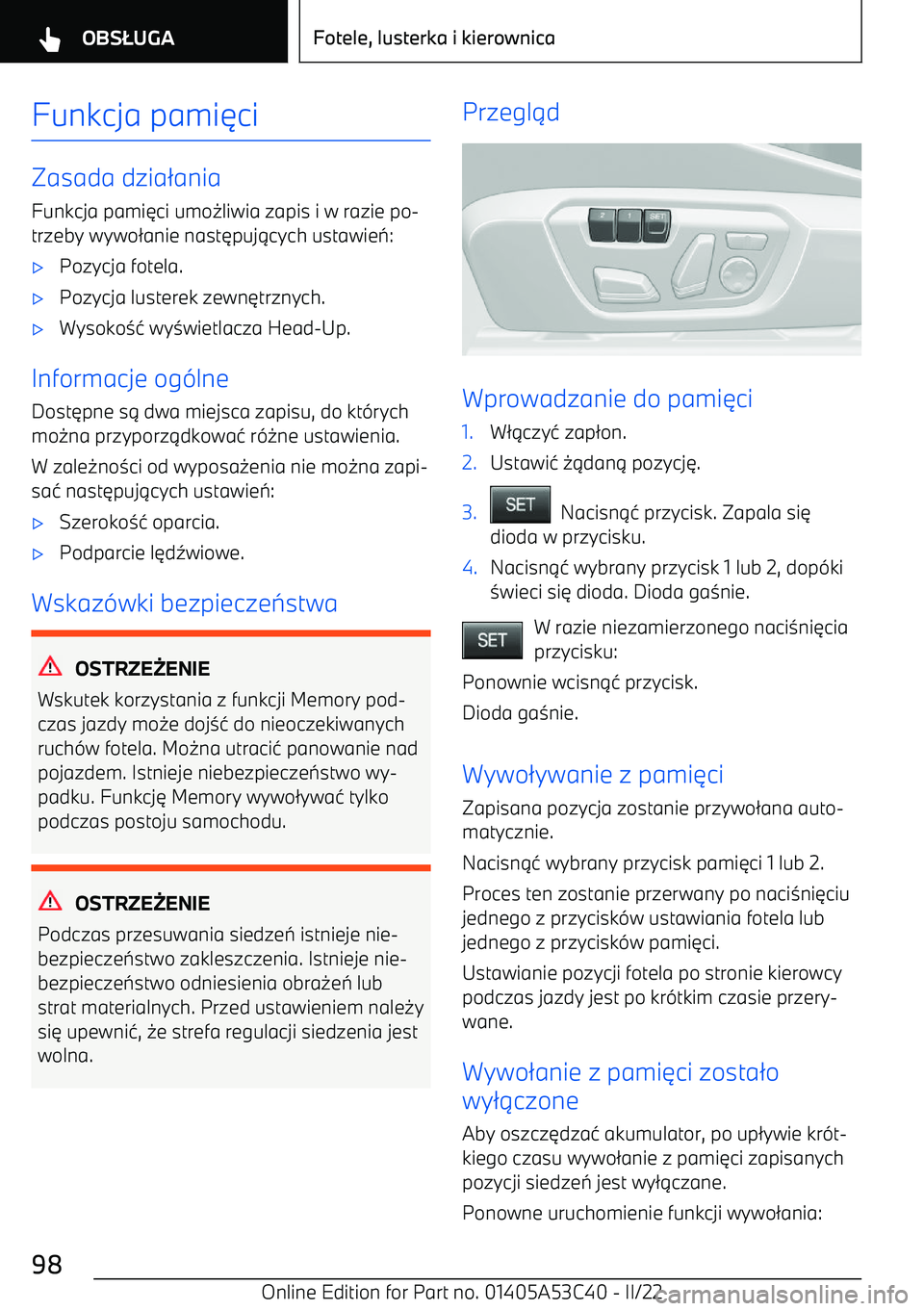 BMW X1 2022  Instrukcja obsługi (in Polish) Funkcja pami