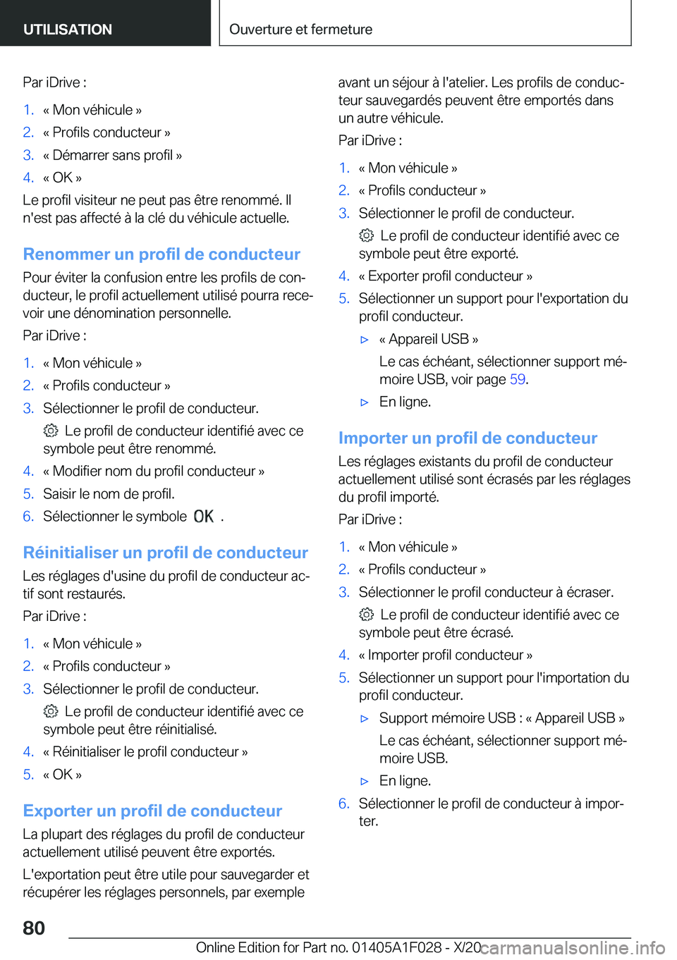 BMW X1 2021  Notices Demploi (in French) �P�a�r��i�D�r�i�v�e��:�1�.�k��M�o�n��v�é�h�i�c�u�l�e��{�2�.�k��P�r�o�f�i�l�s��c�o�n�d�u�c�t�e�u�r��{�3�.�k��D�é�m�a�r�r�e�r��s�a�n�s��p�r�o�f�i�l��{�4�.�k��O�K��{
�L�e��p�r�o�f�i�l��