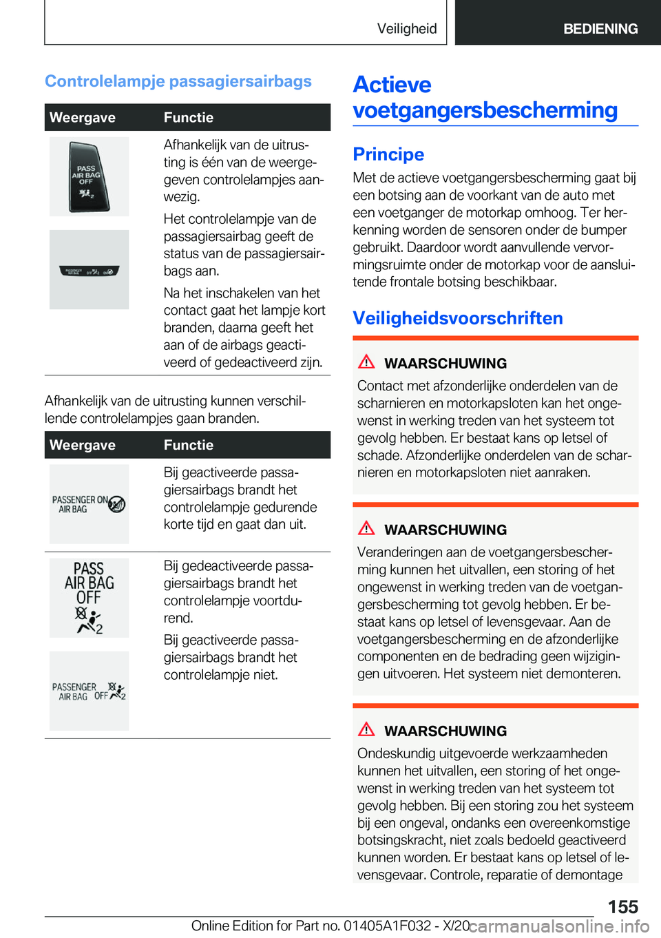 BMW X1 2021  Instructieboekjes (in Dutch) �C�o�n�t�r�o�l�e�l�a�m�p�j�e��p�a�s�s�a�g�i�e�r�s�a�i�r�b�a�g�s�W�e�e�r�g�a�v�e�F�u�n�c�t�i�e�A�f�h�a�n�k�e�l�i�j�k��v�a�n��d�e��u�i�t�r�u�sj
�t�i�n�g��i�s��é�é�n��v�a�n��d�e��w�e�e�r�g�e