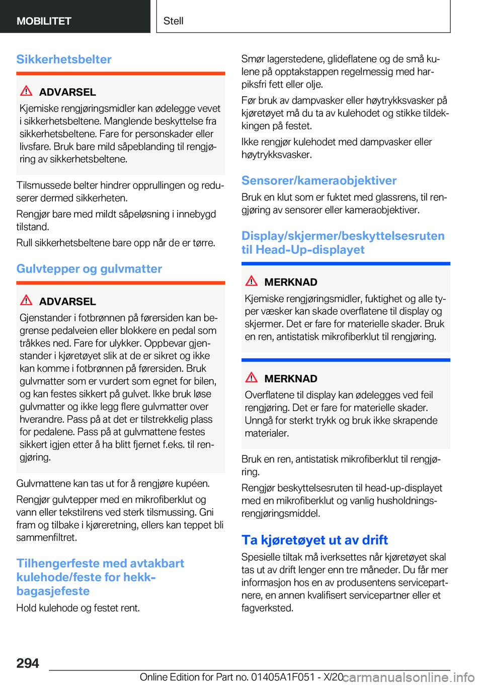 BMW X1 2021  InstruksjonsbØker (in Norwegian) �S�i�k�k�e�r�h�e�t�s�b�e�l�t�e�r
�A�D�V�A�R�S�E�L
�K�j�e�m�i�s�k�e��r�e�n�g�j�