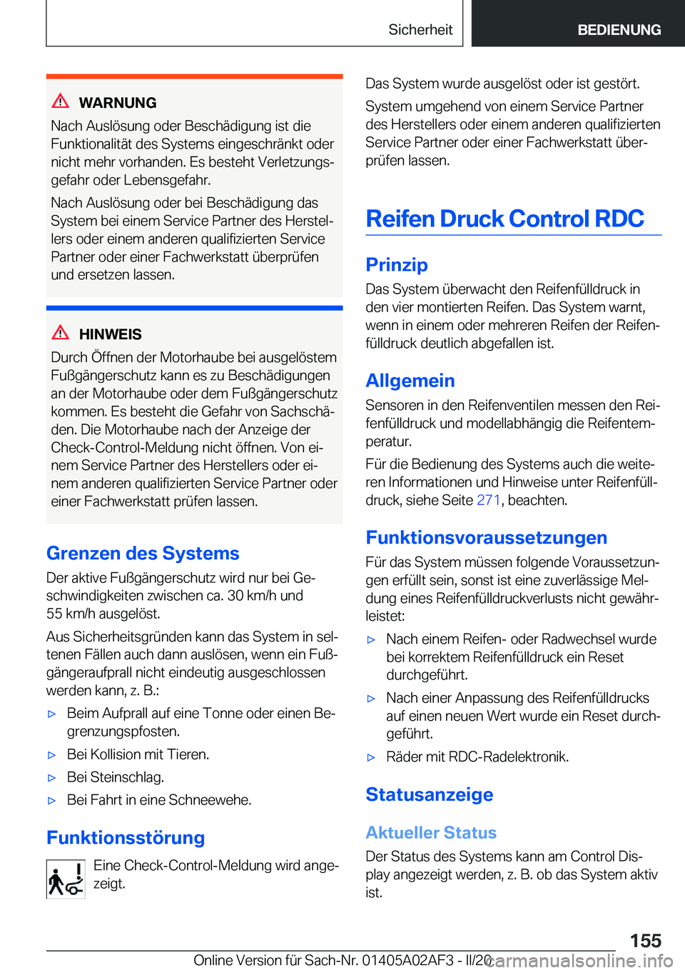 BMW X1 2020  Betriebsanleitungen (in German) �W�A�R�N�U�N�G
�N�a�c�h��A�u�s�l�