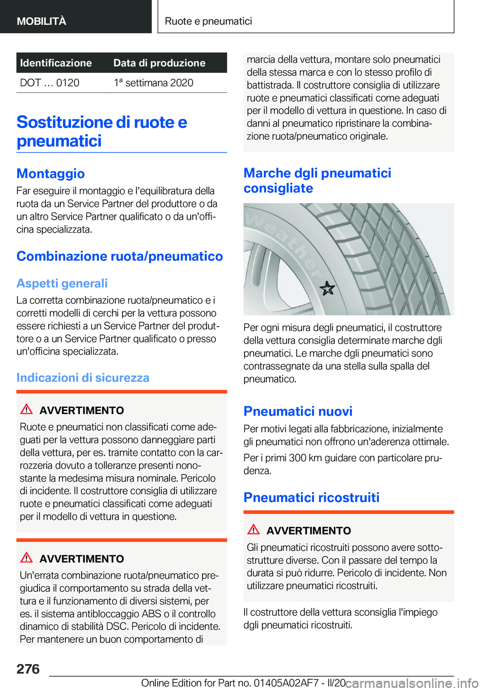 BMW X1 2020  Libretti Di Uso E manutenzione (in Italian) �I�d�e�n�t�i�f�i�c�a�z�i�o�n�e�D�a�t�a��d�i��p�r�o�d�u�z�i�o�n�e�D�O�T�