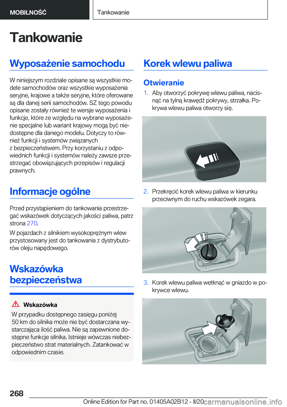 BMW X1 2020  Instrukcja obsługi (in Polish) �T�a�n�k�o�w�a�n�i�e�W�y�p�o�s�a9�e�n�i�e��s�a�m�o�c�h�o�d�u
�W��n�i�n�i�e�j�s�z�y�m��r�o�z�d�z�i�a�l�e��o�p�i�s�a�n�e��s�