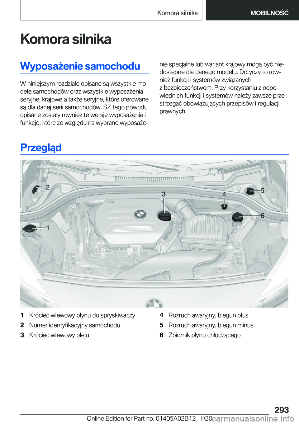 BMW X1 2020  Instrukcja obsługi (in Polish) �K�o�m�o�r�a��s�i�l�n�i�k�a�W�y�p�o�s�a9�e�n�i�e��s�a�m�o�c�h�o�d�u
�W��n�i�n�i�e�j�s�z�y�m��r�o�z�d�z�i�a�l�e��o�p�i�s�a�n�e��s�